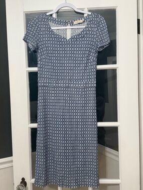 Tory Burch Navy and White Geometric Midi Dress
